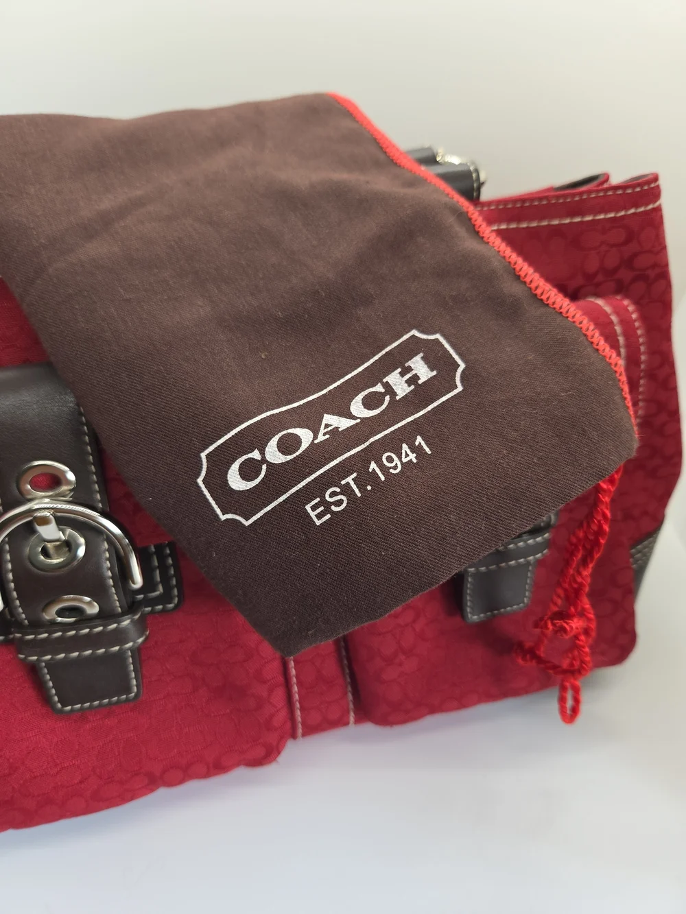 Coach Red Signature Canvas Pocket Tote, With Dust Bag, Perfect Condition, Y2K